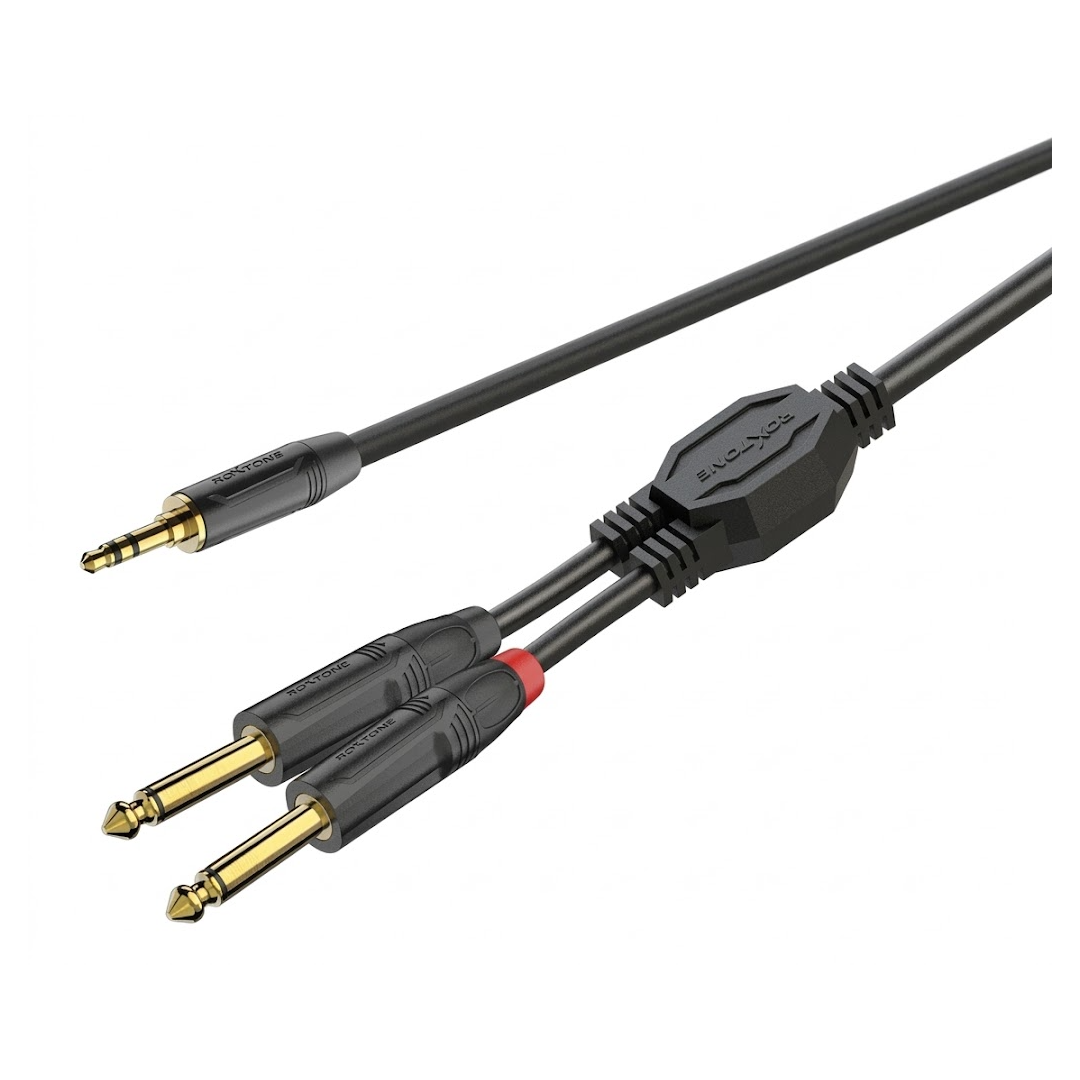 Roxtone GPTC100L1 Cable Profesional Mini Plug 3.5mm Estéreo-Dual 1/4" Mono 1mts